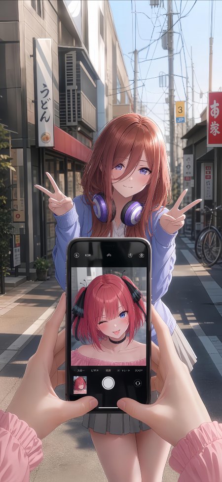 五等分的花嫁中野三玖街头比耶蓝紫耳机少女动漫手机壁纸