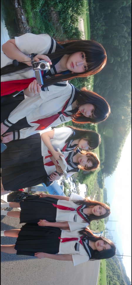 五位穿水手服少女溪边合影暖金清纯美女手机壁纸