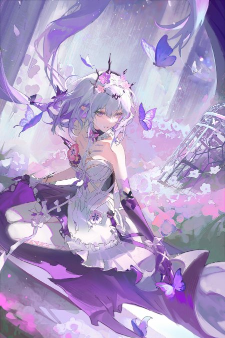 遐蝶崩坏：星穹铁道紫蝶花环少女梦幻粉紫动漫手机壁纸