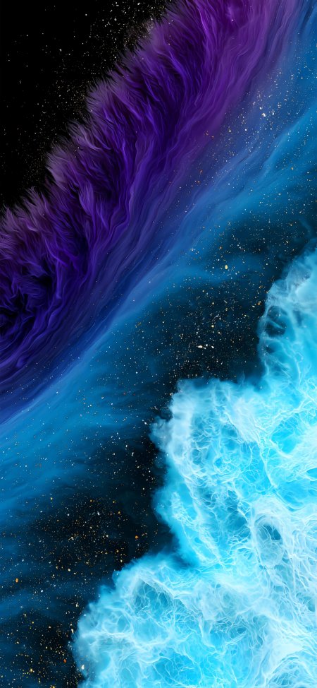 星云海浪交织紫蓝金光暗黑奇幻手机壁纸
