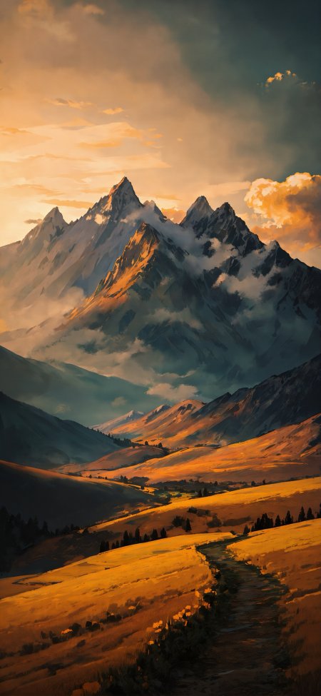 雪山巍峨云海缭绕金橙暖调风景手机壁纸