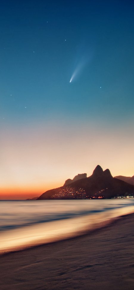 夜空彗星划过里约热内卢糖面包山橙蓝渐变风景手机壁纸