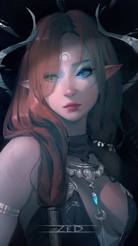 异色瞳精灵少女暗黑银饰奇幻动漫手机壁纸