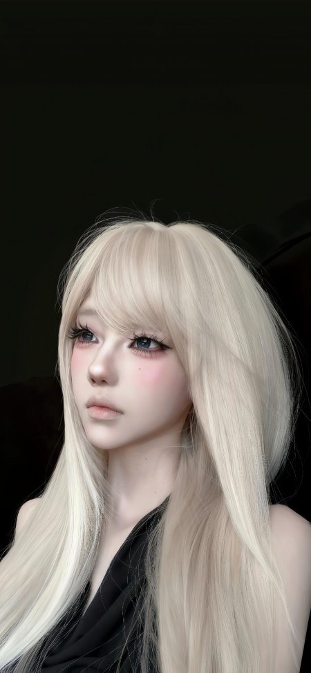 银发蓝眸少女黑衣侧颜粉白唯美人物摄影手机壁纸