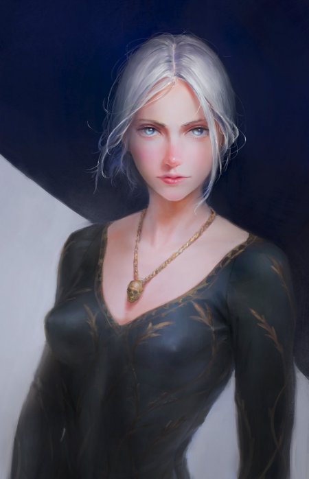 银发蓝眸少女黑裙金链暗调唯美动漫手机壁纸