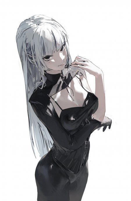 银发少女黑衣紧身高光暗调动漫手机壁纸