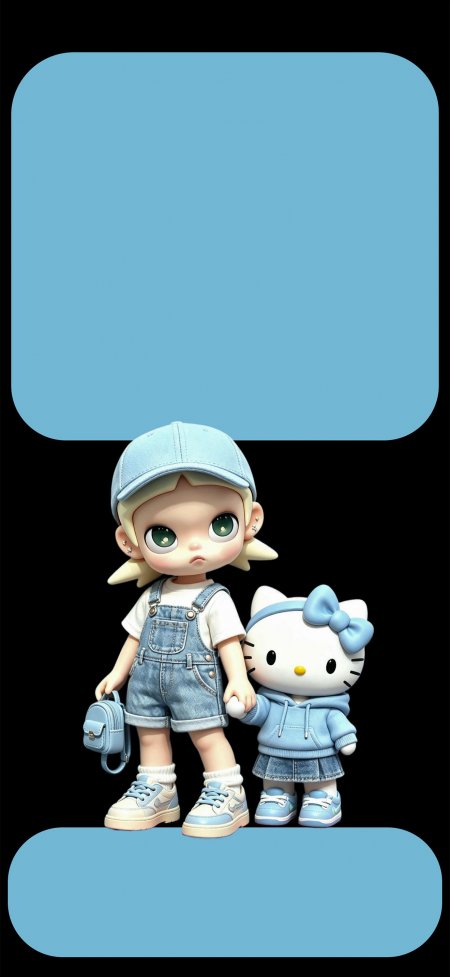 与金发绿眼少女蓝调穿搭可爱3D动漫手机壁纸