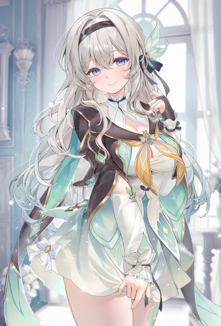 原神纳西妲银发蓝眸少女微笑持杖青白配色动漫手机壁纸