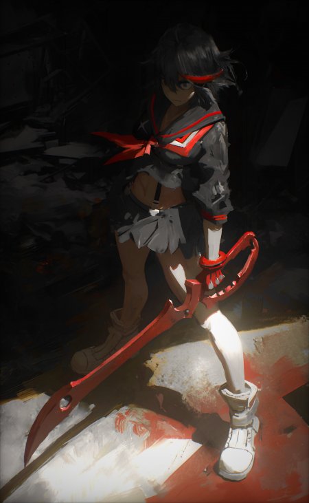 斩服少女缠流子红黑水手服持剪刀暗调动漫手机壁纸