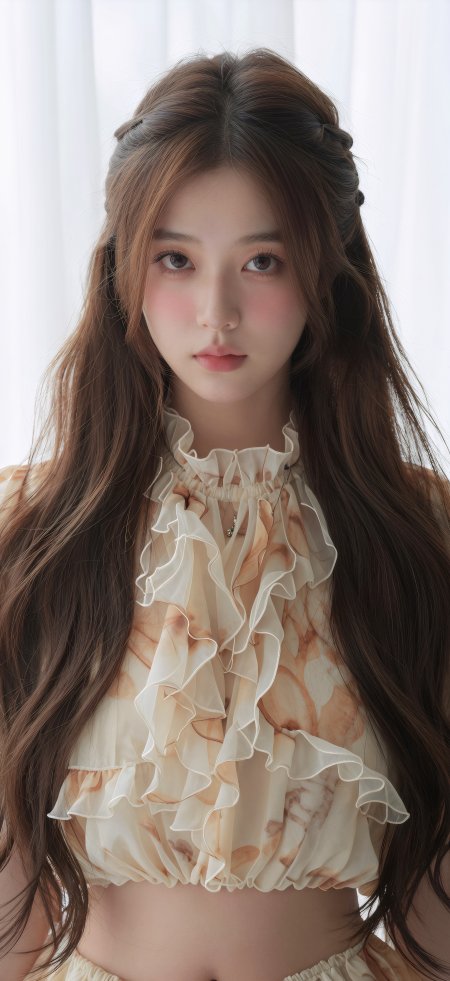 长发编发少女浅棕褶皱上衣柔光暖调人物摄影手机壁纸