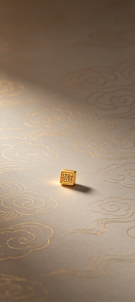 招财金印祥云纹样暖金禅意古风创意手机壁纸