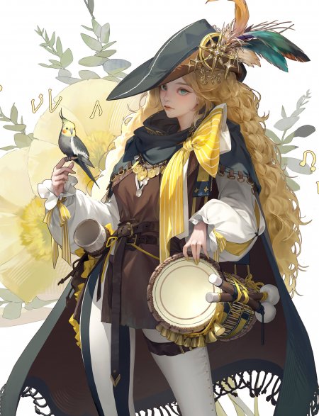 重返未来金发少女手鼓小鸟插画动漫电脑壁纸