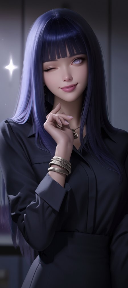 紫发少女单眼黑衣银饰梦幻蓝紫动漫手机壁纸
