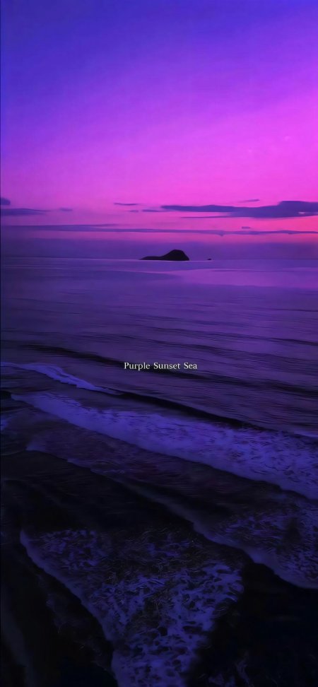 紫霞满天海面波光粼粼远岛剪影蓝紫渐变风景手机壁纸
