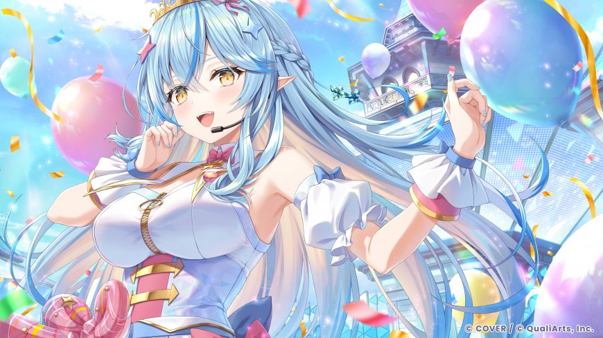 水星公主星街彗星蓝发少女手持气球粉紫梦幻动漫电脑壁纸