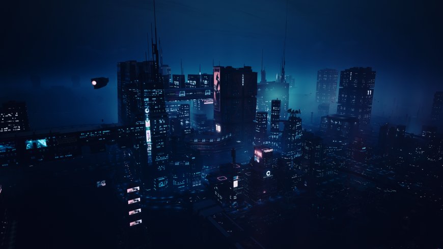 赛博朋克风格未来都市夜景霓虹蓝紫科幻电脑壁纸