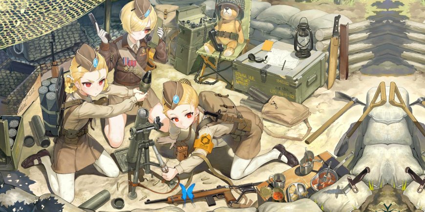 少女士兵战术装备沙地作战棕黄动漫电脑壁纸
