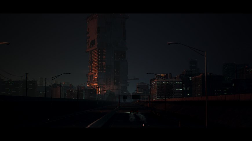 赛博朋克风格未来都市夜景暗红霓虹城市建筑电脑壁纸