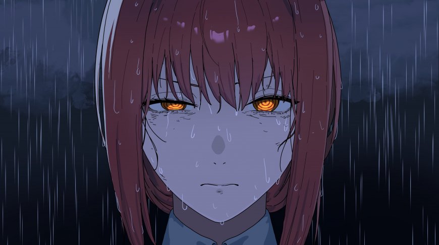 链锯人玛奇玛雨中凝视橙瞳暗蓝动漫电脑壁纸