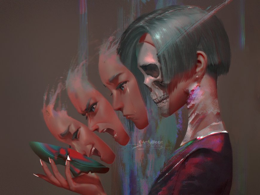 少女多重人格分裂幻象红蓝紫创意电脑壁纸