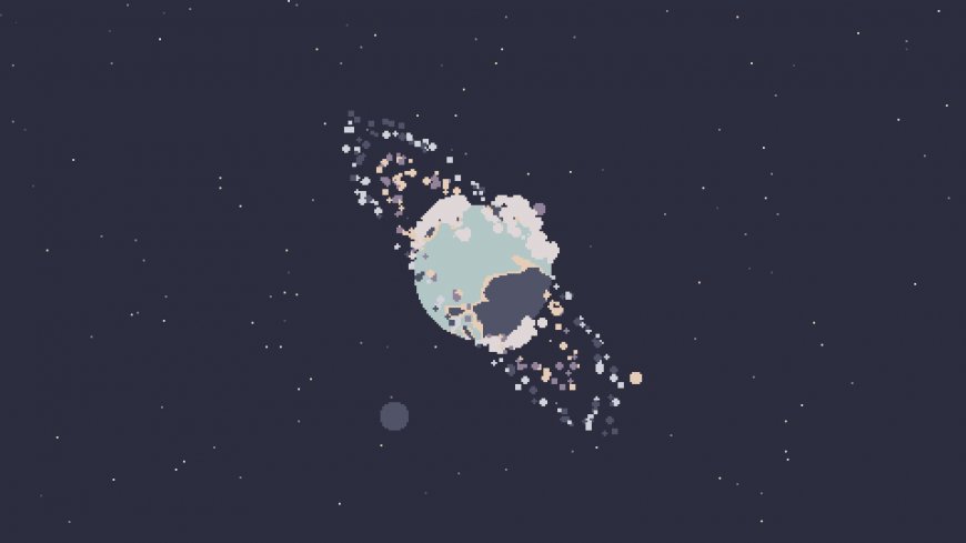 像素风格地球解构星云暗蓝太空科幻电脑壁纸