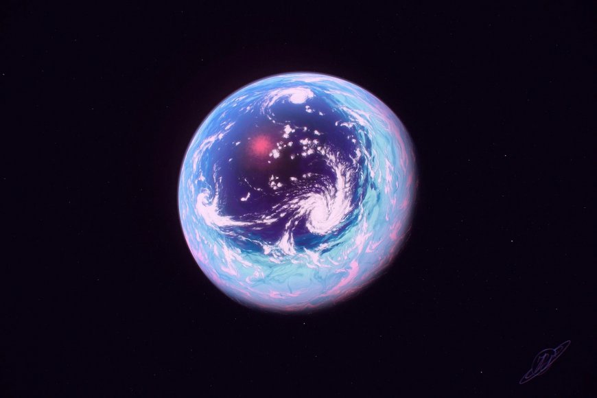 梦幻蓝紫漩涡星球星云环绕暗黑太空科幻电脑壁纸