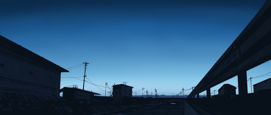城市废墟高架桥剪影深蓝人文风土创意电脑壁纸