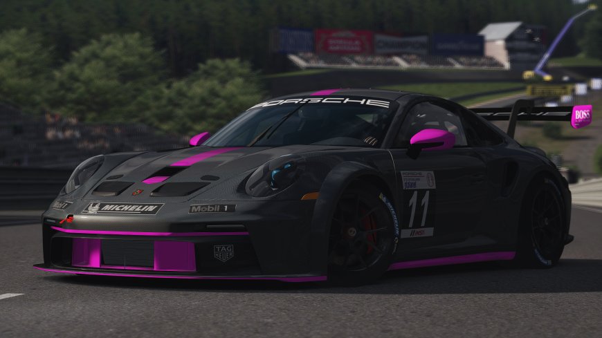 保时捷911GT3R碳纤维黑紫拉花赛车赛道疾驰汽车电脑壁纸