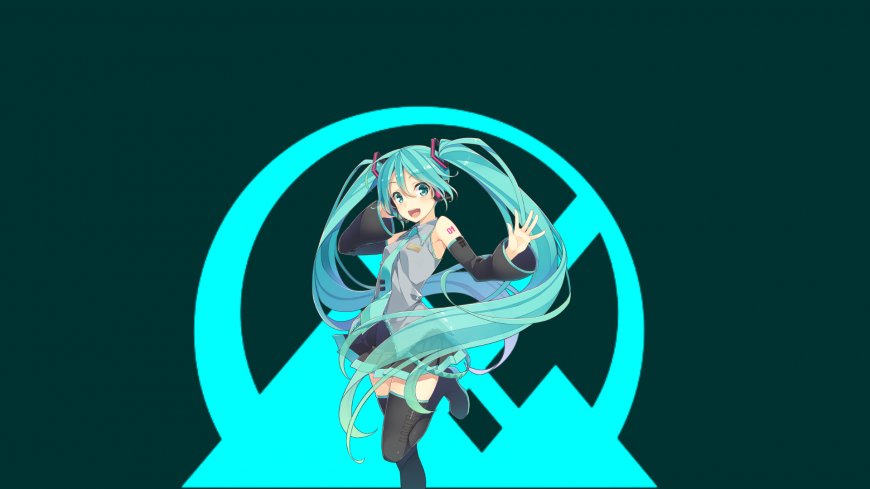 初音未来双马尾蓝发挥手青黑背景动漫电脑壁纸