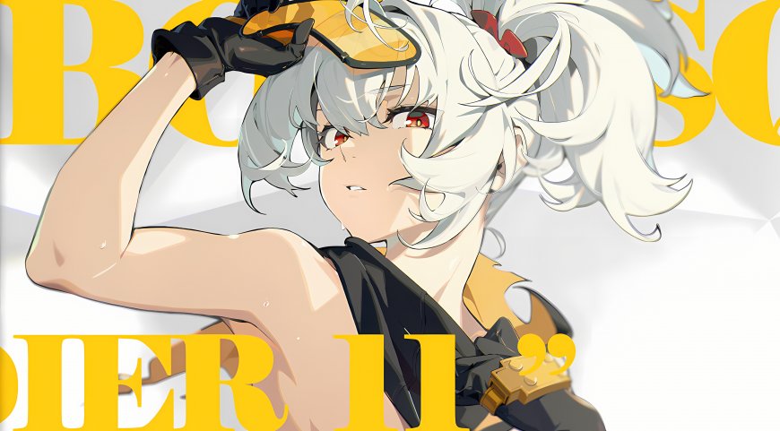 崩坏3琪亚娜白发红瞳少女抬手撩发黄黑配色动漫电脑壁纸