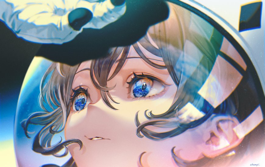 动漫少女蓝眸水光梦幻粉紫动漫电脑壁纸