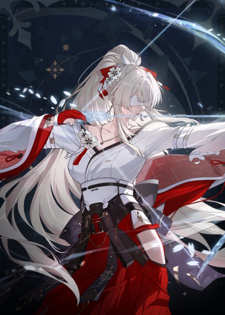 鸣潮绯雪白发蒙眼红白和风战斗少女动漫壁纸