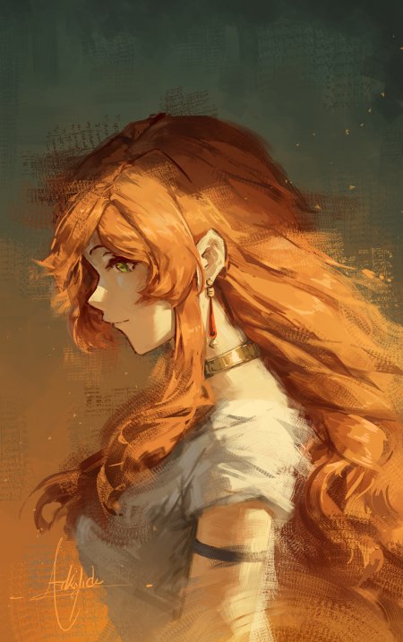 橙发绿眸少女侧颜微笑暖橙动漫手机壁纸