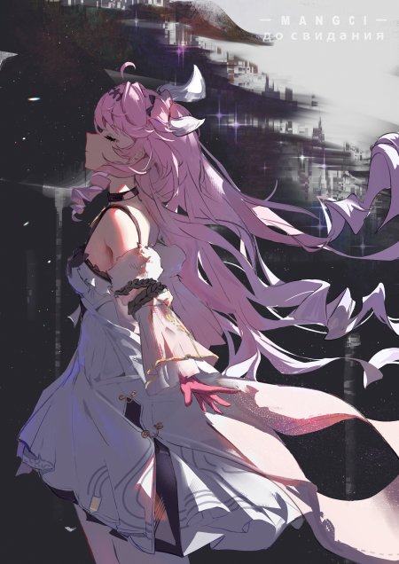 粉发少女侧身回眸紫白星光梦幻动漫手机壁纸