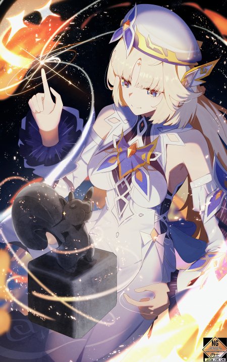 金发少女指尖发光星空背景动漫手机壁纸
