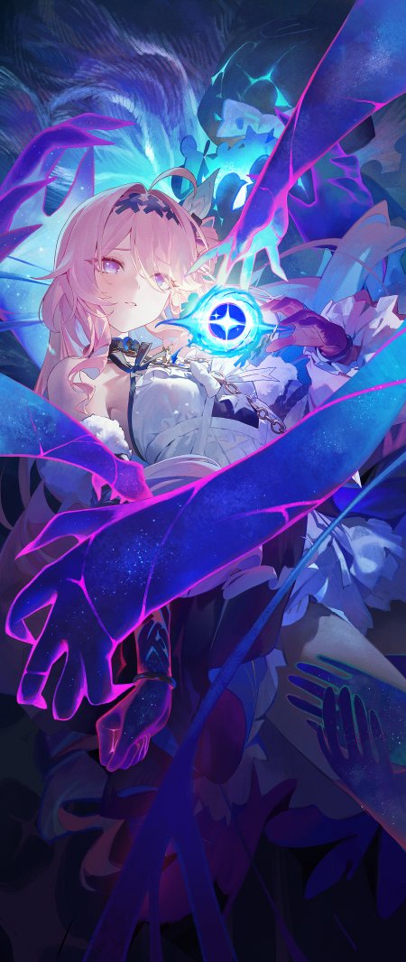 鸣潮达妮娅粉发蓝紫能量魔法少女动漫手机壁纸