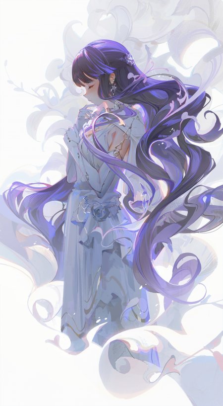 紫发少女白裙飘逸梦幻蓝紫动漫手机壁纸