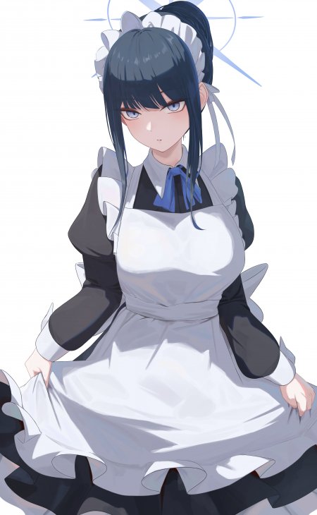 动漫角色黑发蓝眼女仆装少女白灰蓝配色动漫手机壁纸