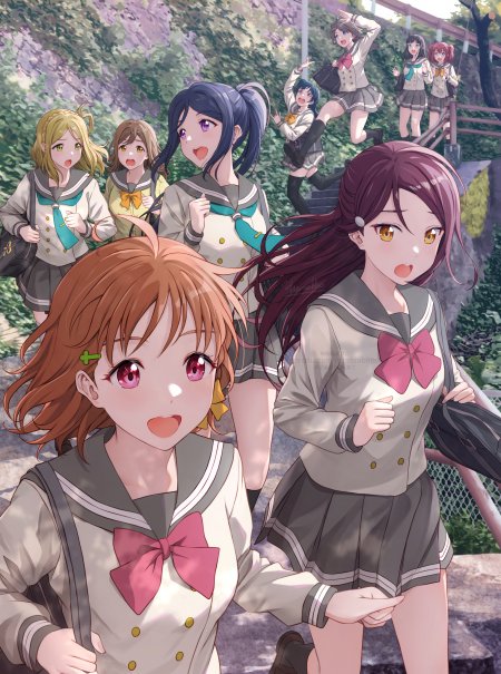 虹咲学园校园少女群像粉紫动漫手机壁纸