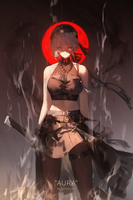 鸣潮散华灰发红月持武器暗黑风格动漫手机壁纸