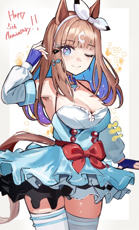 赛马娘特别周蓝裙红bow少女动漫手机壁纸