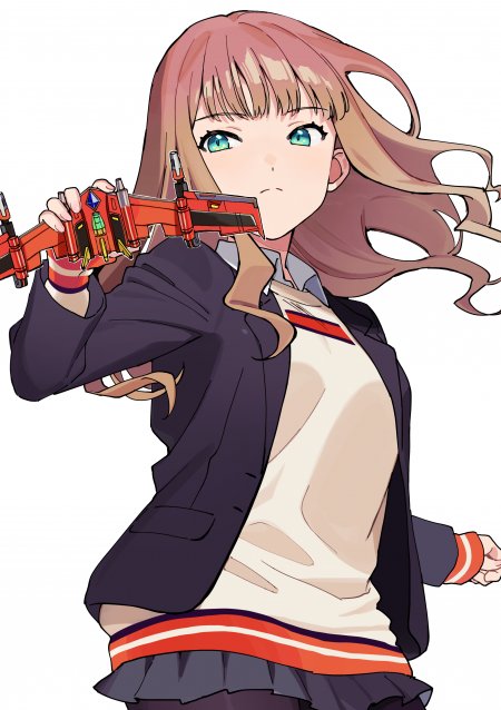 电光机王新条茜粉发蓝眼持红色机甲武器少女动漫手机壁纸