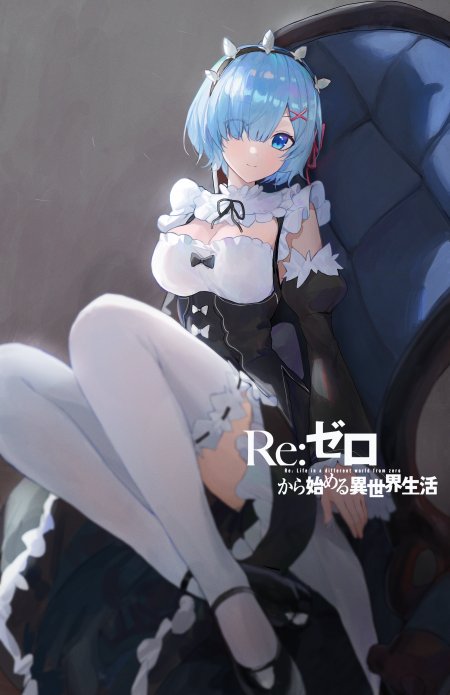Re从零开始的异世界生活雷姆蓝发女仆装坐姿蓝白动漫手机壁纸