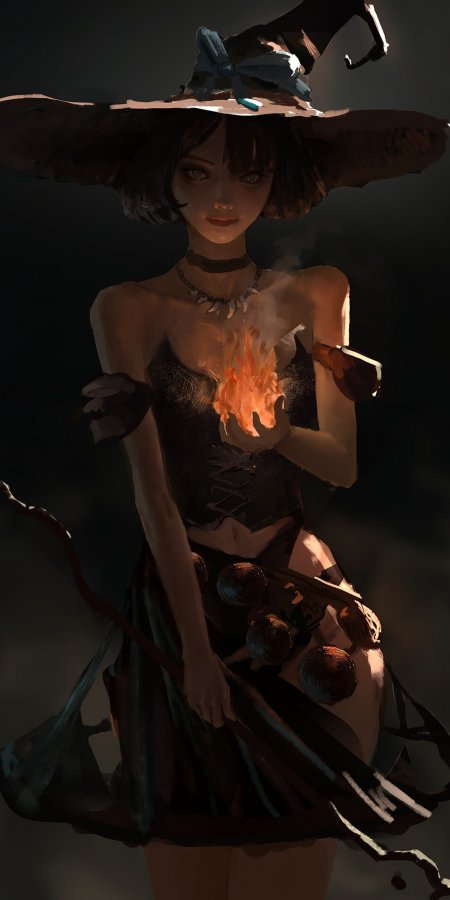 暗黑魔女动漫少女手持火焰手机壁纸