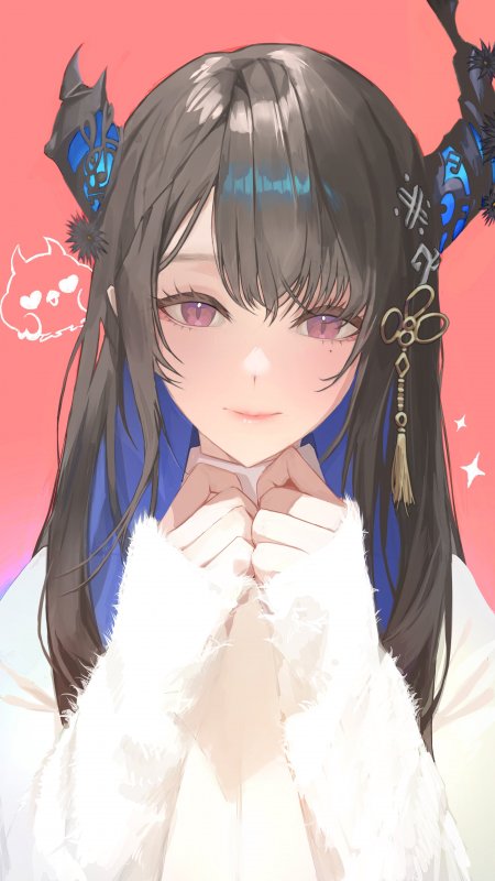 恶魔角黑发二次元少女微笑动漫手机壁纸