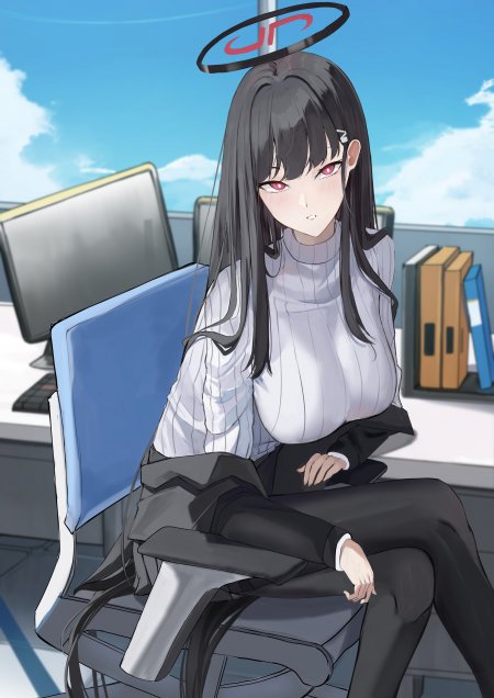 蔚蓝档案调月莉央办公室白衬衫光环少女动漫手机壁纸