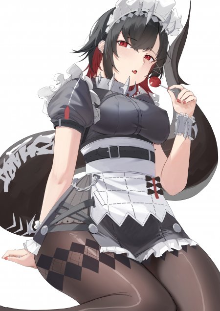 绝区零艾莲·乔女仆装鲨鱼尾巴吃棒棒糖少女动漫壁纸