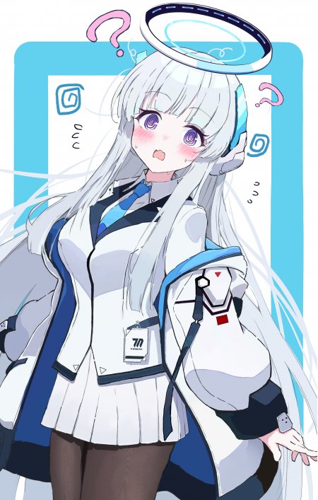 蔚蓝档案白发紫瞳少女困惑表情蓝白动漫手机壁纸