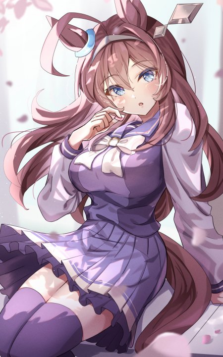 赛马娘特别周粉发蓝眸少女樱花飘落紫白校服动漫手机壁纸