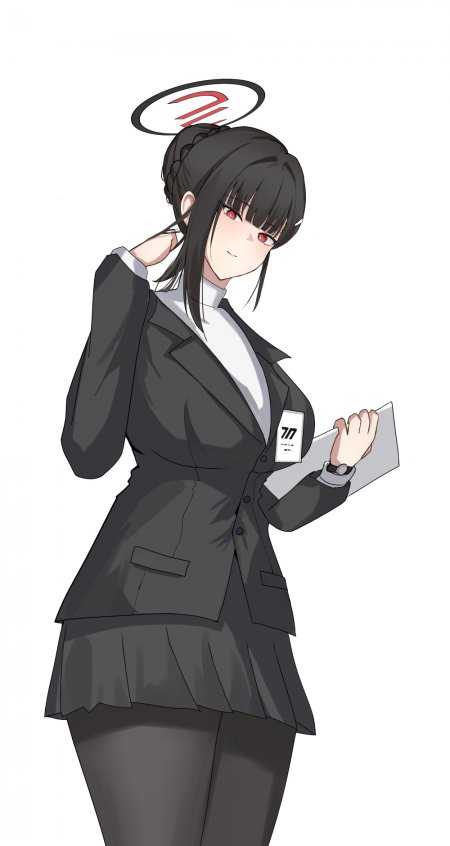 蔚蓝档案长发红瞳黑西装少女手持文件暗灰动漫手机壁纸